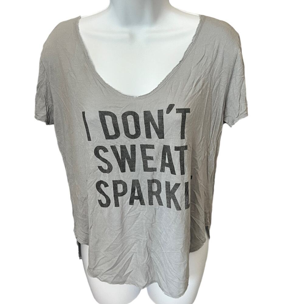 Recycled Karma "I Don't Sweat I Sparkle" gray lightweight short sleeve tee Med